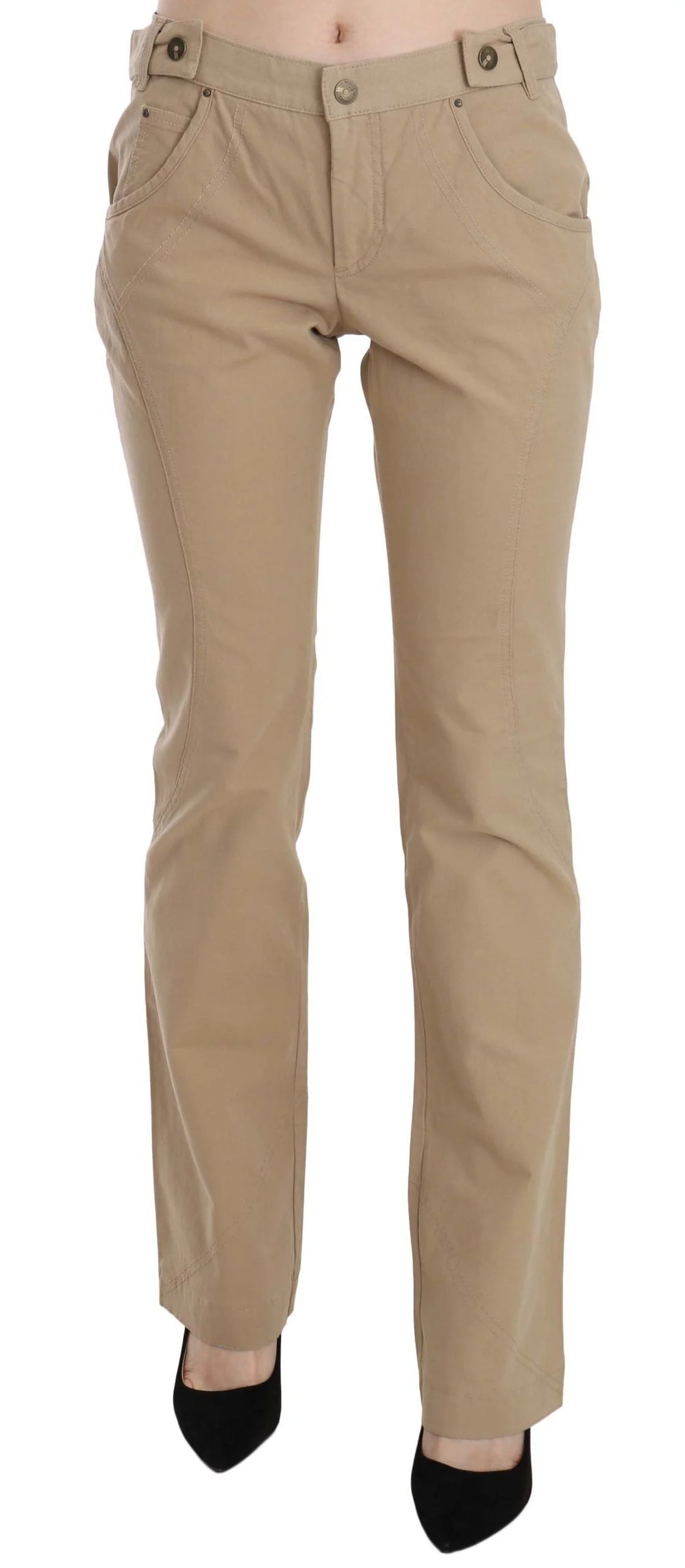 Just Cavalli Beige Cotton Mid Waist Straight Trousers Pants - IT46|XL - Trousers
