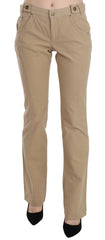 Just Cavalli Beige Cotton Mid Waist Straight Trousers Pants - IT46|XL - Trousers