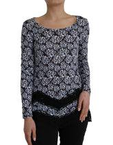 Just Cavalli Blue Floral Lace Long Sleeves Top Underwear Blouse - Women’s Underwear Slips