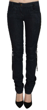 Just Cavalli Blue Low Waist Skinny Trousers Braided String Pants - W26 - Trousers