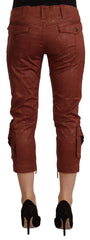Just Cavalli Brown Lurex Mid Waist Cotton Cropped Capri Pants - IT42|M - Trousers