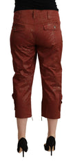 Just Cavalli Brown Lurex Mid Waist Cotton Cropped Capri Pants - Trousers