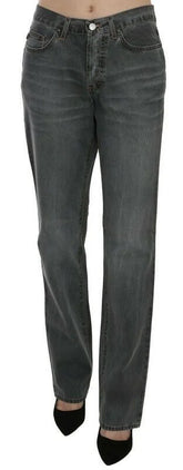 Just Cavalli Gray Washed Mid Waist Straight Denim Pants Jeans - Jeans