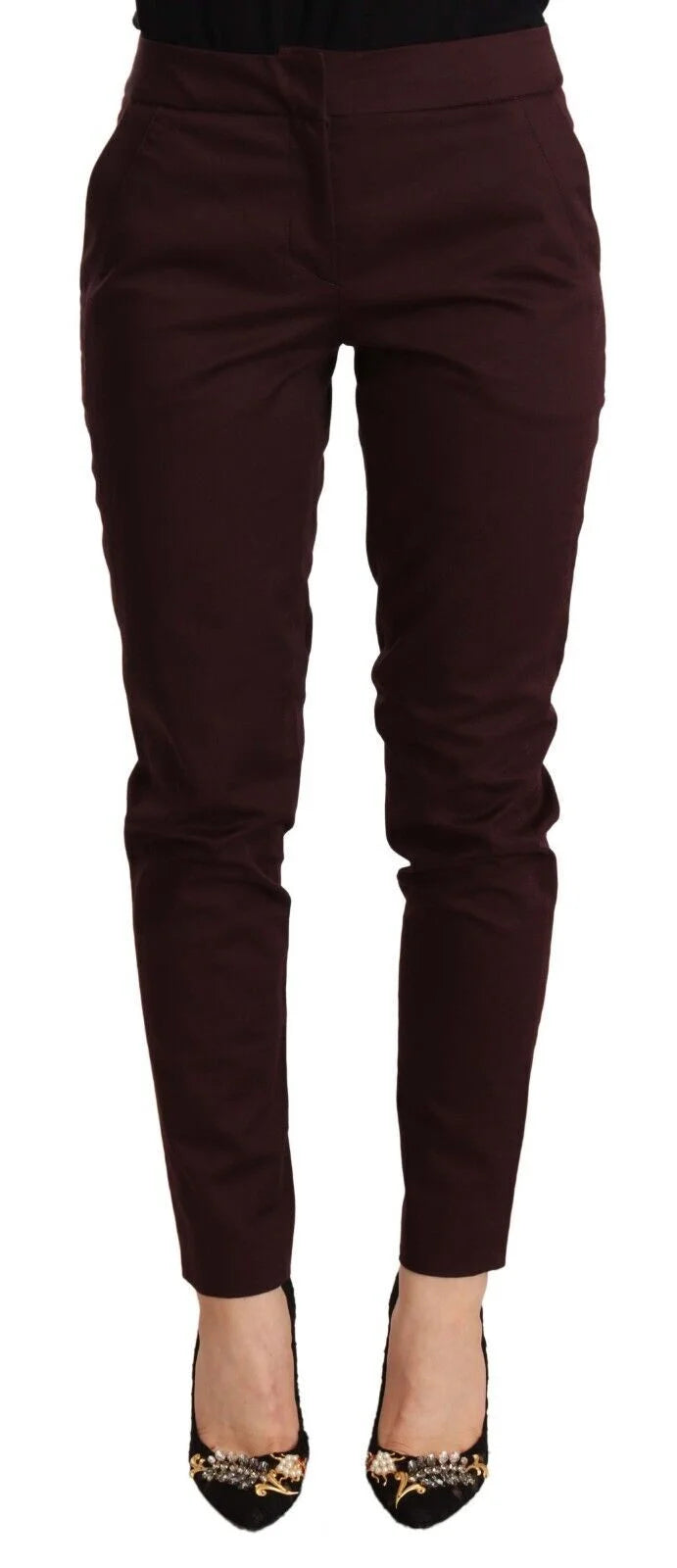 Just Cavalli Maroon Mid Waist Skinny Women Trouser Pants - IT40|S - Trousers