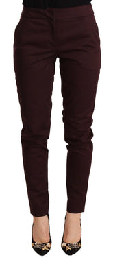 Just Cavalli Maroon Mid Waist Skinny Women Trouser Pants - IT40|S - Trousers