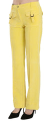 Just Cavalli Yellow Corduroy Mid Waist Straight Trousers Pants - IT46|XL - Trousers