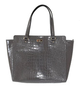 Kate Spade Grey Croc Embossed Leather Elissa Bristol Drive Tote Handbag Bag - Shopper Bags