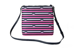 Kate Spade Jae Nylon Leather Flat Pink Striped Multi Crossbody HandBag Purse - Cross Body Bags
