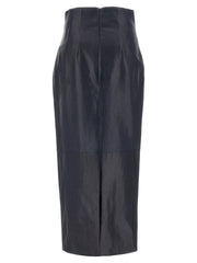 Khaite Blue Lamb Leather Midi Skirt - 2