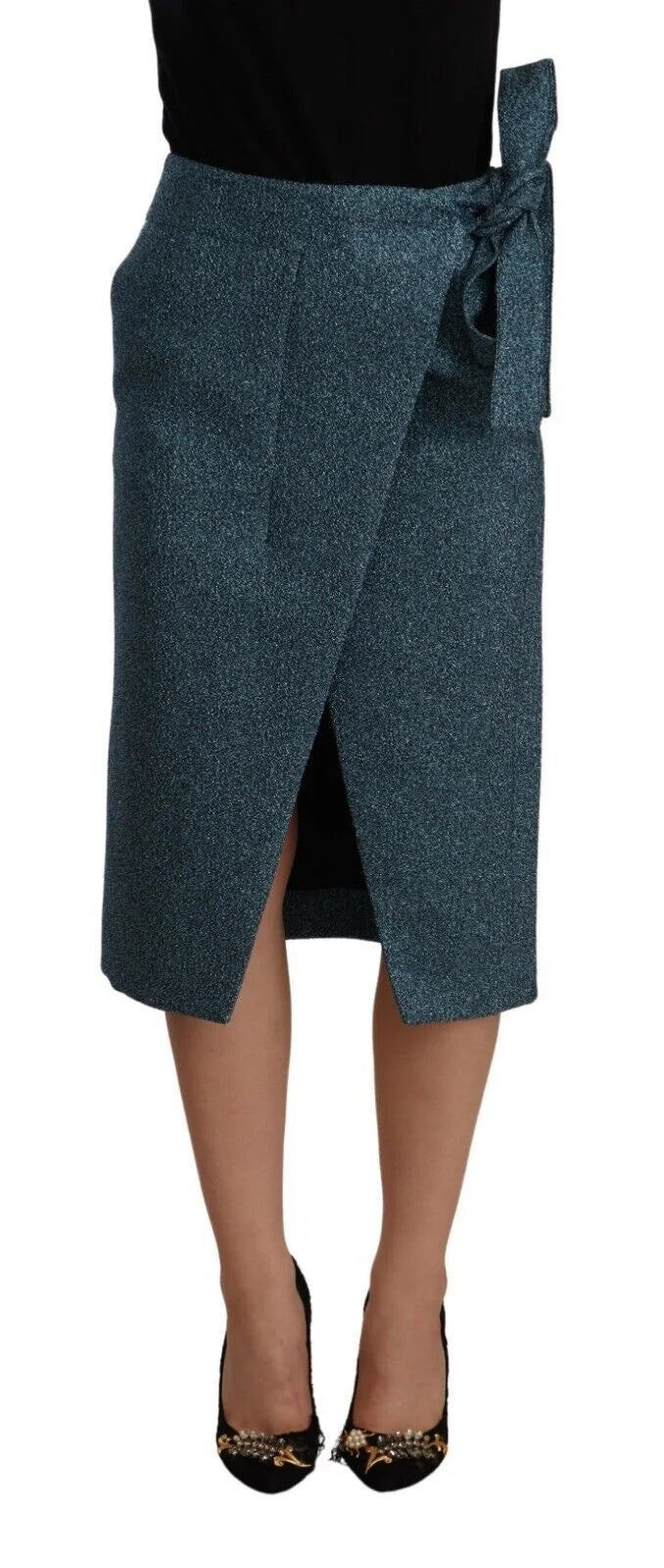 Koonhor Blue High Waist Pencil Straight Wrap Style Skirt - IT42|M - Skirts