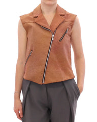 La Maison du Couturier Brown Leather Jacket Vest - IT42|M - Vests
