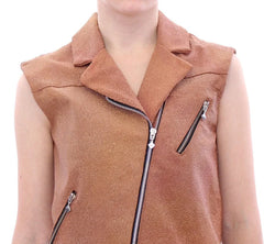 La Maison du Couturier Brown Leather Jacket Vest - IT42|M - Vests