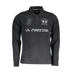 La Martina Black Cotton Men Polo Shirt - L