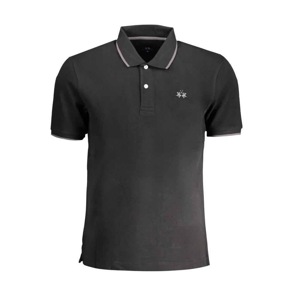 La Martina Black Cotton Men Polo Shirt - Polos