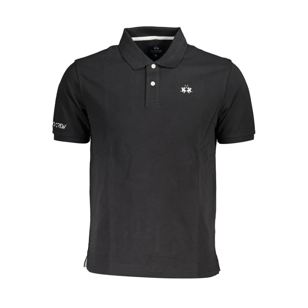 La Martina Black Cotton Men Polo Shirt - Polos
