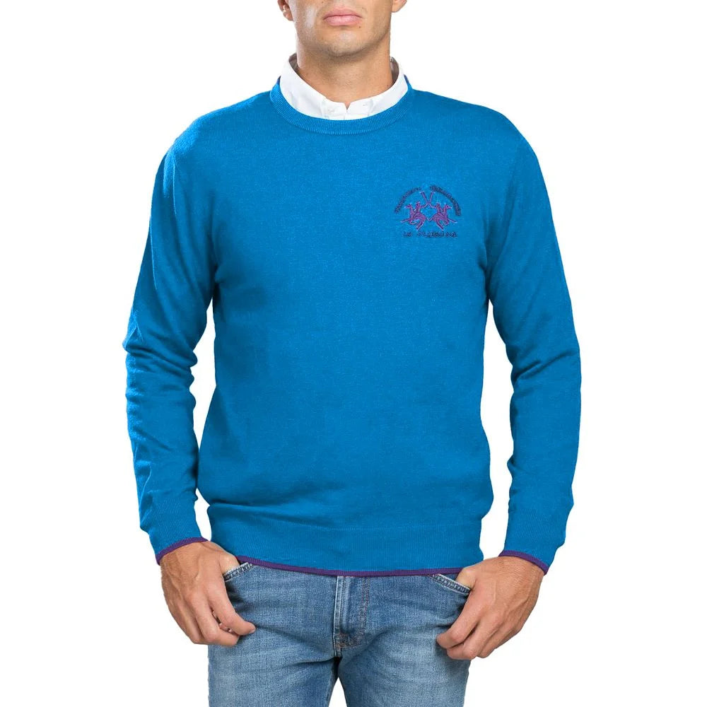 La Martina Blue Cotton Men Sweater - Sweaters