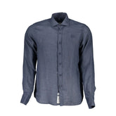 La Martina Blue Linen Men Shirt - Shirts