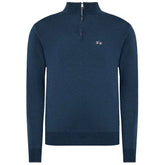 La Martina Blue Wool Men Sweater with Half Zip Closure - Sweaters