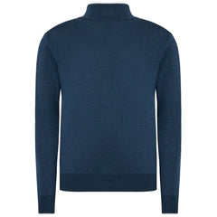 La Martina Blue Wool Men Sweater with Half Zip Closure - Sweaters
