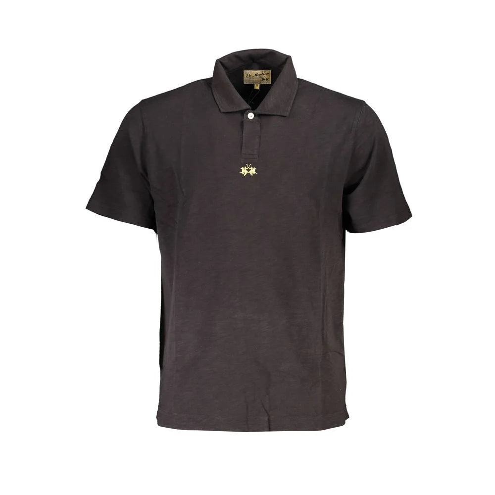 La Martina Elegant Black Cotton Polo Shirt Regular Fit - Polos