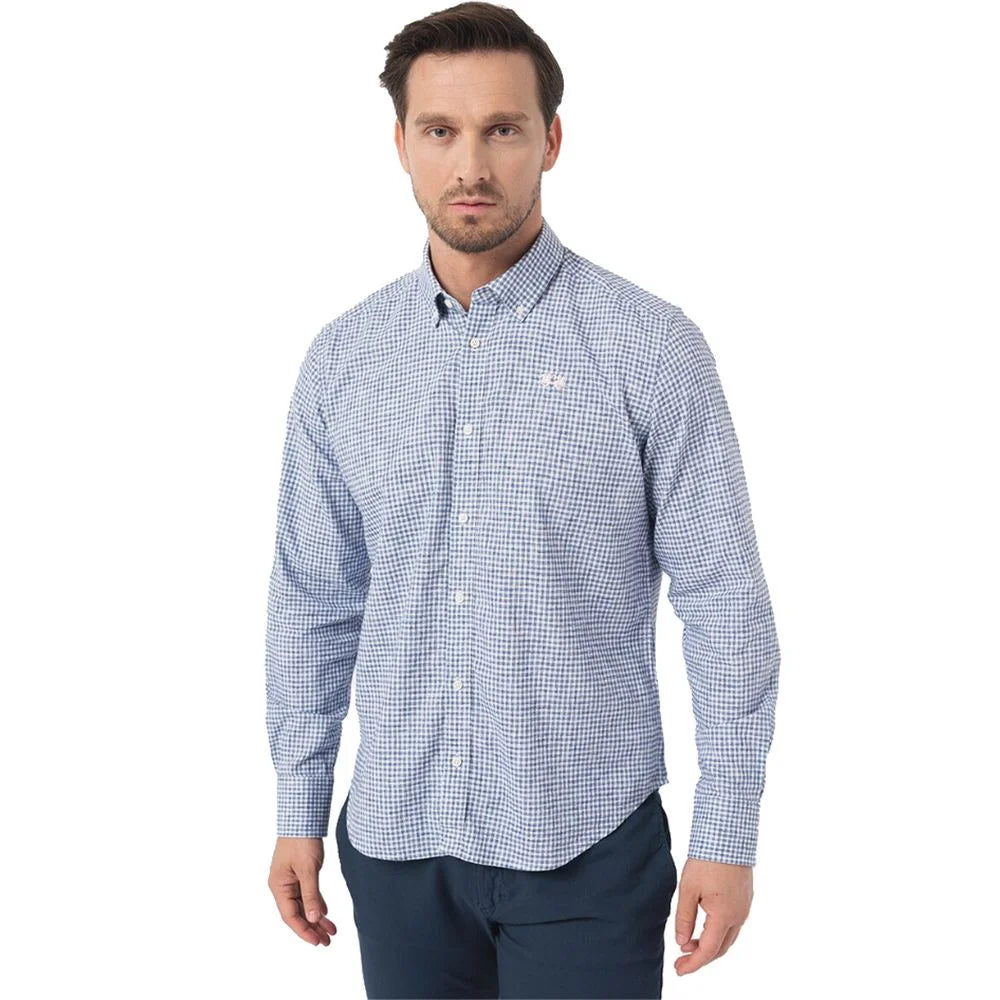 La Martina Elegant Checkered Cotton Shirt with Embroidered Logo - Shirts