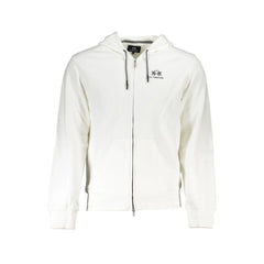 La Martina White Cotton Men Sweater with Hood and Zip Pockets