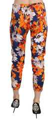 LANACAPRINA Blue Floral Print Skinny Slim Fit Trousers Pants - IT42|M - Trousers