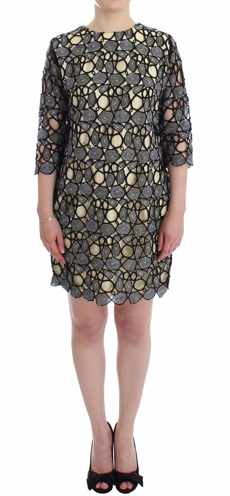 Lanre Da Silva Ajayi Black Cream Sheath Dress Shift Mini Dress - L - Dresses