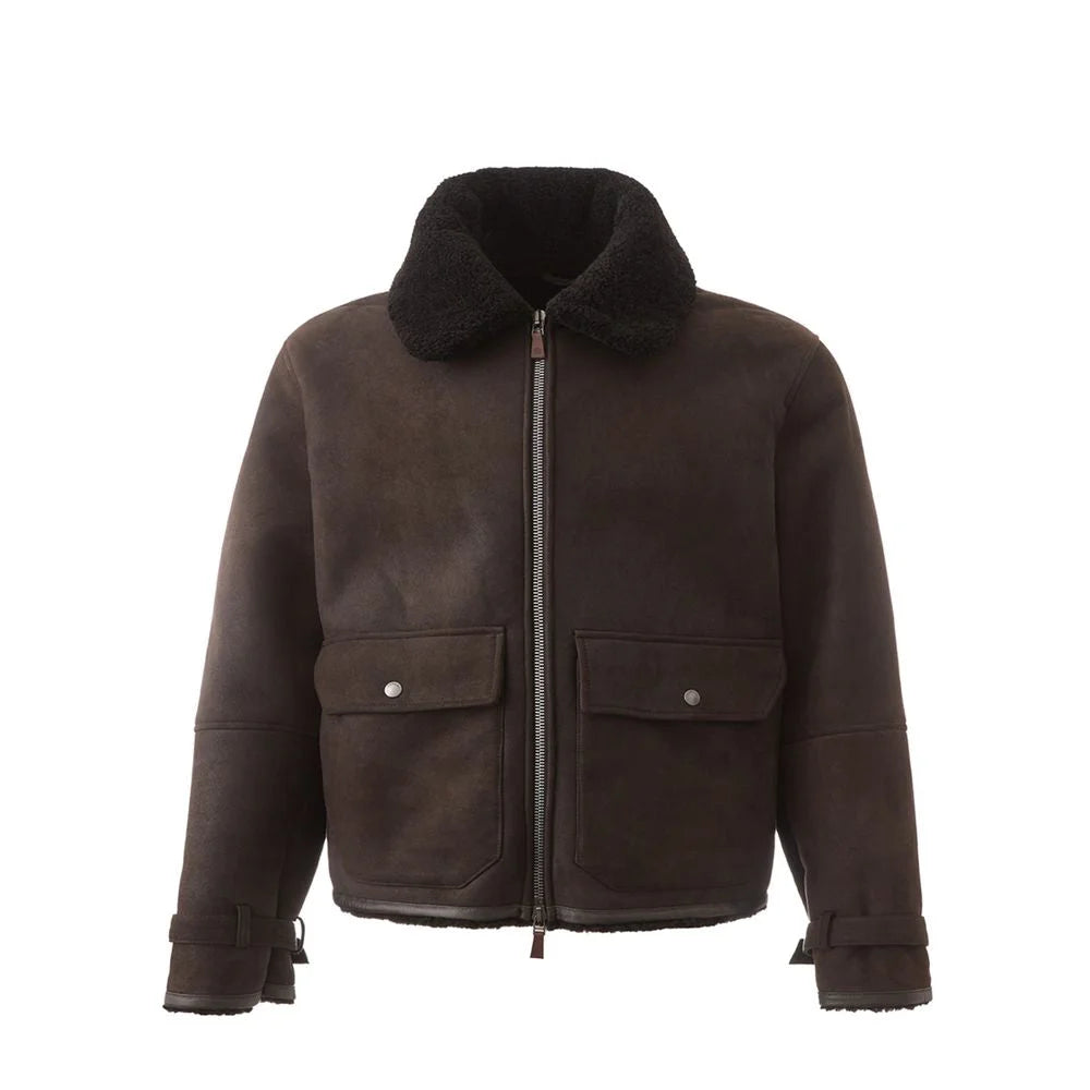 Lardini Elegant Montone Leather Brown Jacket - IT56 | 3XL