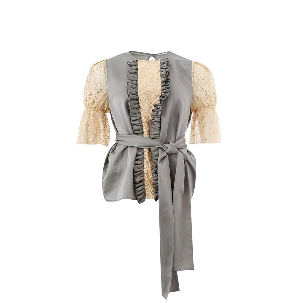 Lardini Elegant Multicolor Silk-Linen Top - IT40|S - Blouses