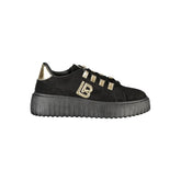 Laura Biagiotti Black Polyester Women Sneaker with Gold Detail and Rhinestone Accents - Sneakers