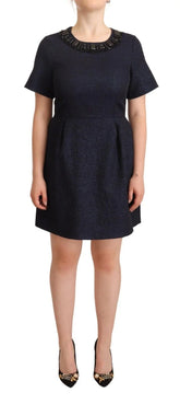 L’Autre Chose Black Embellished Short Sleeves Mini A-line Dress - IT44|L - Dresses