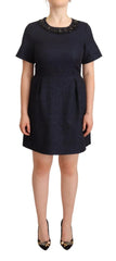 L’Autre Chose Black Embellished Short Sleeves Mini A-line Dress - IT44|L - Dresses