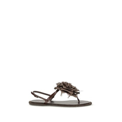 LE SILLA Brown Calf Leather Bos Taurus Flat Sandals