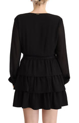 Liu Jo Black Polyester Long Sleeves V-neck Mini A-line Dress - IT44|L - Dresses