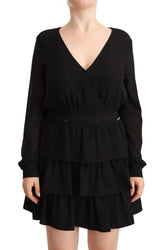 Liu Jo Black Polyester Long Sleeves V-neck Mini A-line Dress - IT44|L - Dresses