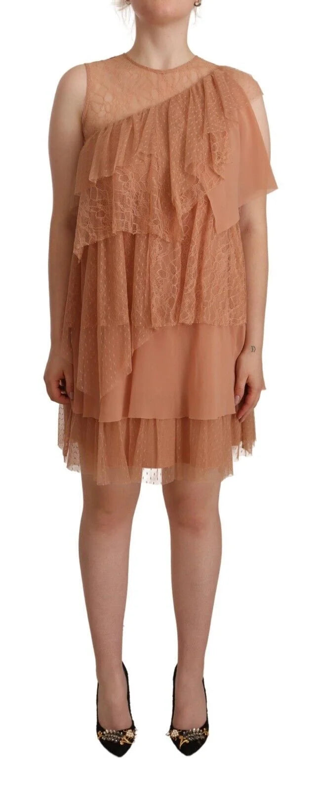 Liu Jo Pink Lace Sleeveless Mini Shift Layered Dress - IT42|M - Dresses