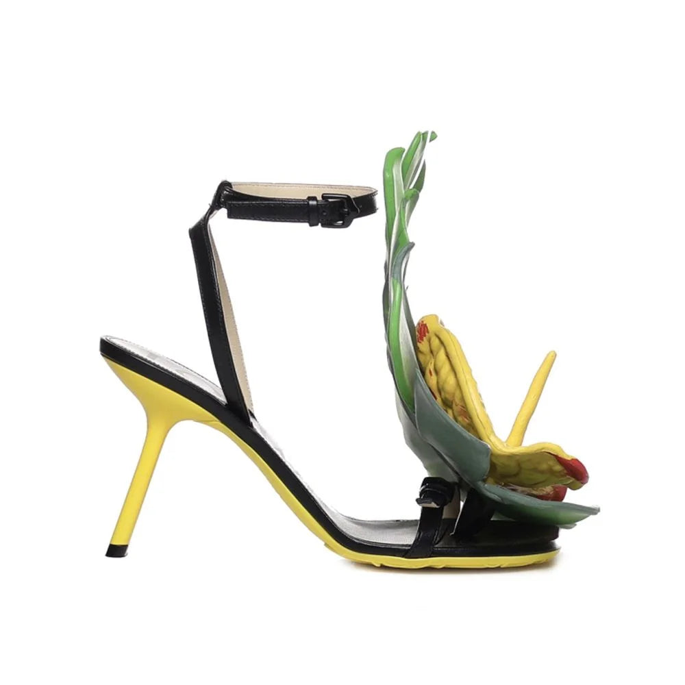 Loewe Black Lamb Leather Stiletto Heel Sandals - EU36/US6