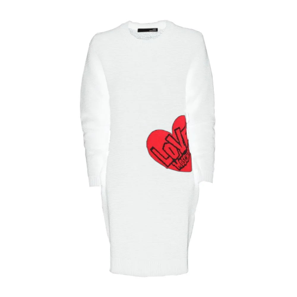 Love Moschino Chic Heart Pattern Knit Dress in White - IT44|L - Dresses