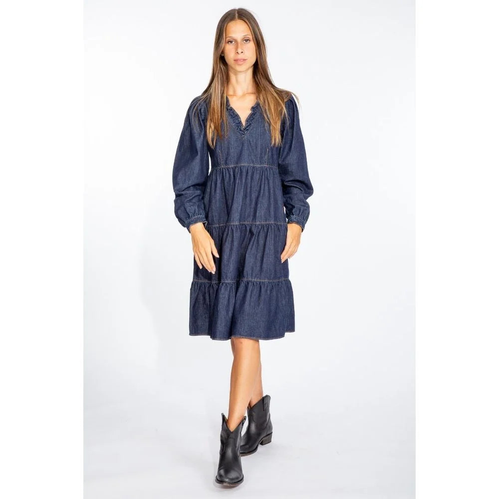 Love Moschino Elegant Dark Blue Denim Flare Dress - IT40|S - Dresses