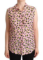 Love Moschino Pink Leopard Print Sleeveless Collared Polo Top - IT46|XL