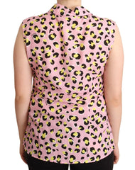 Love Moschino Pink Leopard Print Sleeveless Collared Polo Top - IT46|XL - Polos