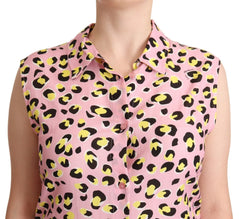 Love Moschino Pink Leopard Print Sleeveless Collared Polo Top - IT46|XL - Polos