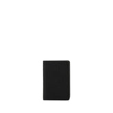 Maison Margiela black calf leather Bos Taurus wallet featuring the signature four white diagonal stitches on the front.