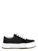 Maison Mihara Yasuhiro black cowhide platform sneakers featuring signature sculpted clay-like midsoles and white laces.