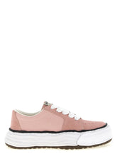Maison Mihara Yasuhiro multicolor cowhide platform sneakers featuring signature warped midsoles and contrast stitching.