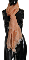 Malo Peach Linen Knitted Shawl Wrap Fringes Scarf - Scarves & Shawls