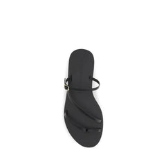 Manebi Black Calf Leather Bos Taurus Flat Sandals