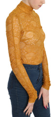 Mangano Mustard Turtle Neck Long Sleeve Lace Top Blouse - IT40|S