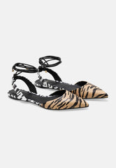 Mangará Atelier Animal Print Calf Leather Flat Sandals Palmito – Women’S Pointed Toe With Ankle Strap